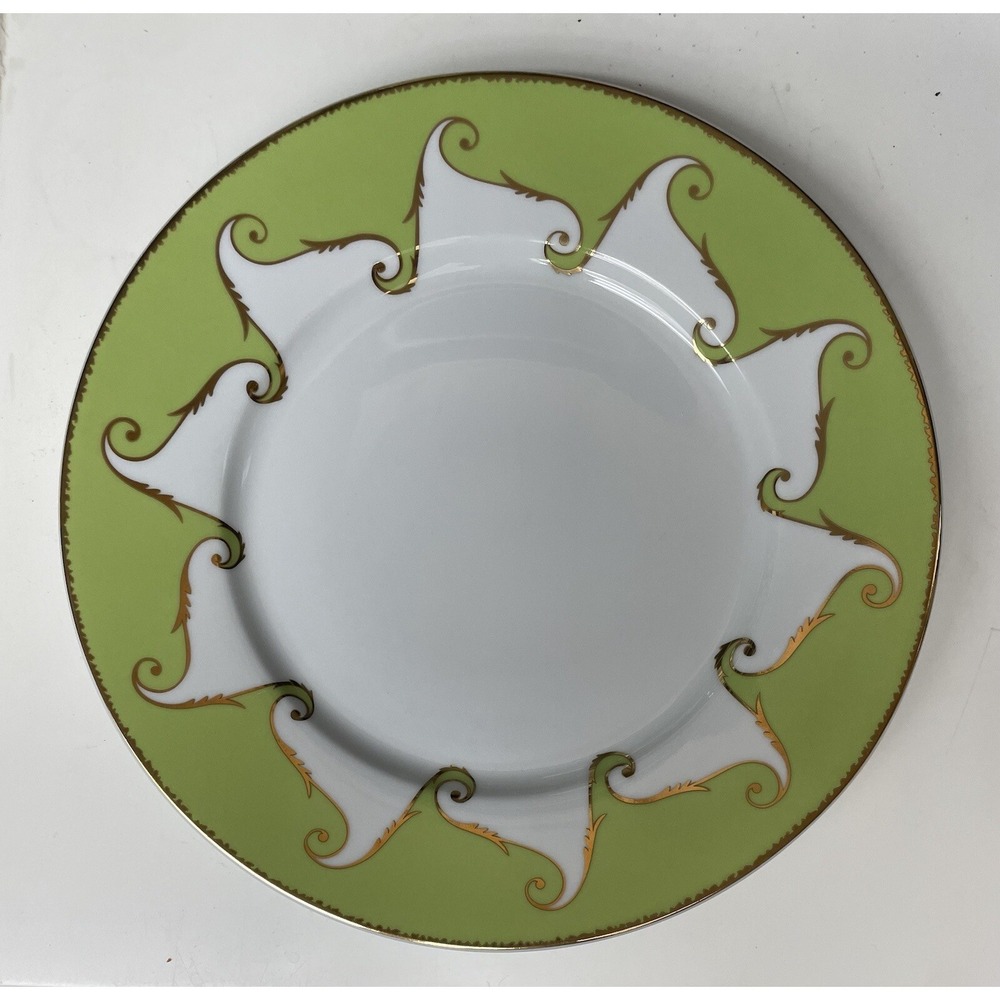 FOLLEMENT by CHRISTIAN LACROIX 10 3/8" Dinner‎ Plate Green Gold Trim Designer